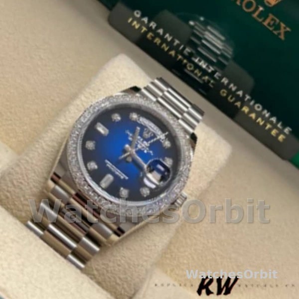 Replica Rolex Day-Date 36mm unisex-128349RBR 0010-Blauwe ombre wijzerplaat-diamanten ring blauw