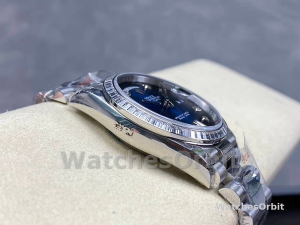 Replica Rolex Day-Date 36mm unisex-128349RBR 0010-Blauwe ombre wijzerplaat-diamanten ring blauw