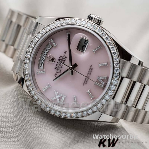 Replica Rolex Day-Date 36mm voor heren-128349RBR-Roze Opaal Wijzerplaat-Diamanten Ring Roze