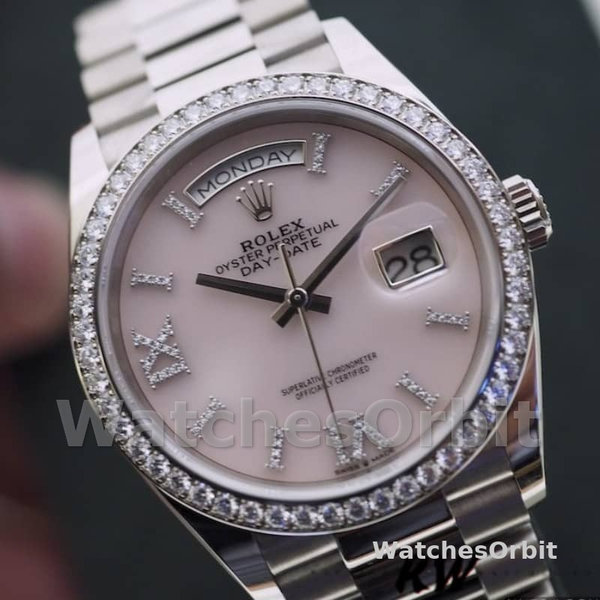 Replica Rolex Day-Date 36mm voor heren-128349RBR-Roze Opaal Wijzerplaat-Diamanten Ring Roze