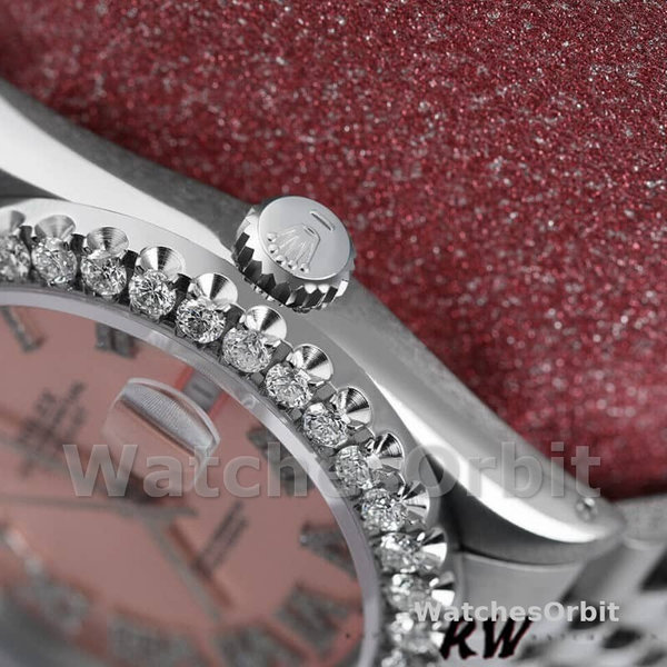 Replica Rolex Day-Date 36mm voor heren-128349RBR-Roze Opaal Wijzerplaat-Diamanten Ring Roze