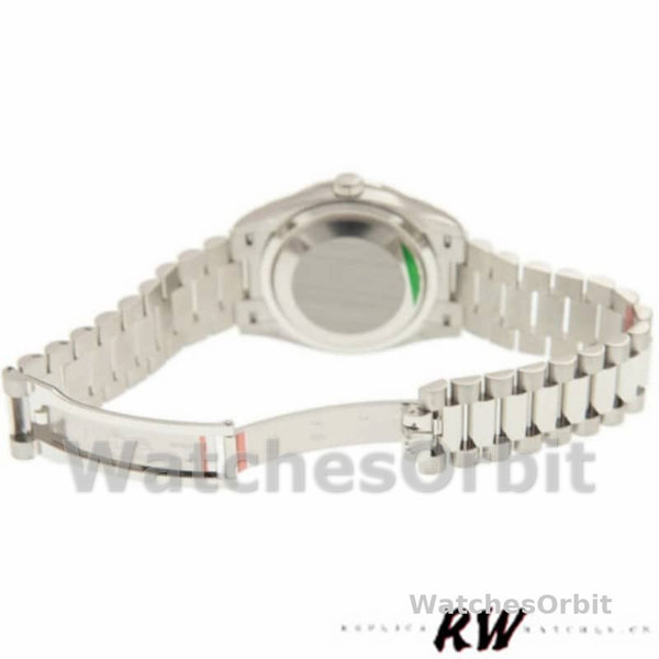 Replique Rolex Day-Date 36mm Unisex-128349RBR-Cadran indexé argenté- Lunette diamant argenté