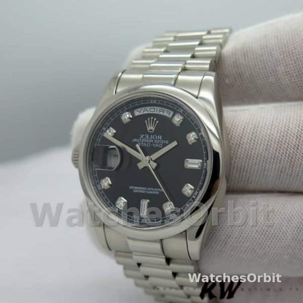 Replica Heren Rolex Day-Date-218206, 41mm, Platina, Zwarte Diamanten Wijzerplaat
