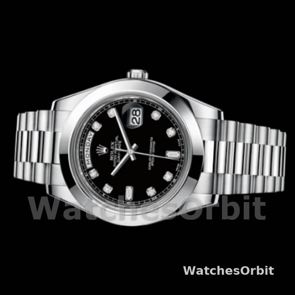 Replica Heren Rolex Day-Date-218206, 41mm, Platina, Zwarte Diamanten Wijzerplaat
