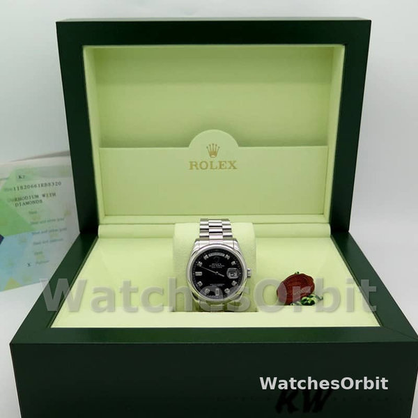Replica Heren Rolex Day-Date-218206, 41mm, Platina, Zwarte Diamanten Wijzerplaat