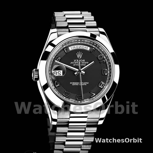 Replica Heren Rolex Day-Date-218206, 41mm, Platina, Concentrisch zwarte wijzerplaat