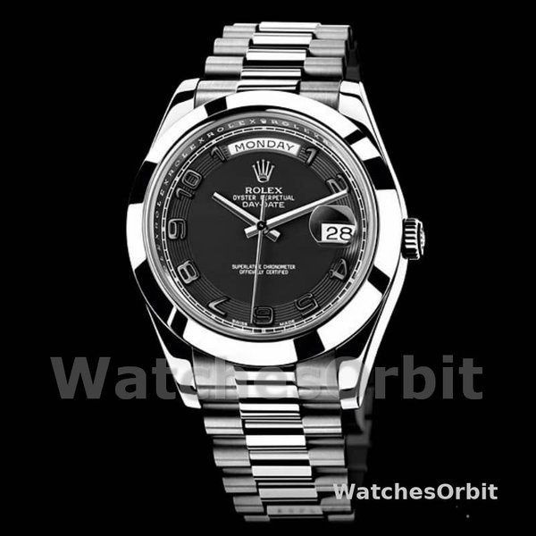 Replica Heren Rolex Day-Date-218206, 41mm, Platina, Concentrisch zwarte wijzerplaat