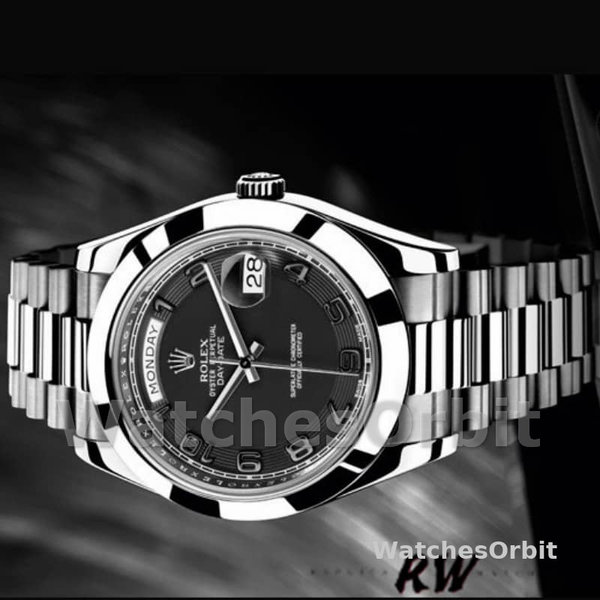 Replica Heren Rolex Day-Date-218206, 41mm, Platina, Concentrisch zwarte wijzerplaat