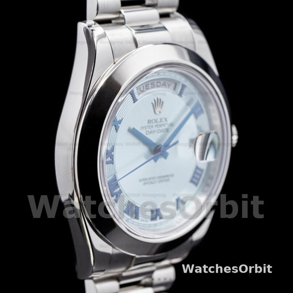 Replica Heren Rolex Day-Date-218206, 41mm, platina, concentrische cirkel ijsblauwe wijzerplaat, ijsblauw voor heren