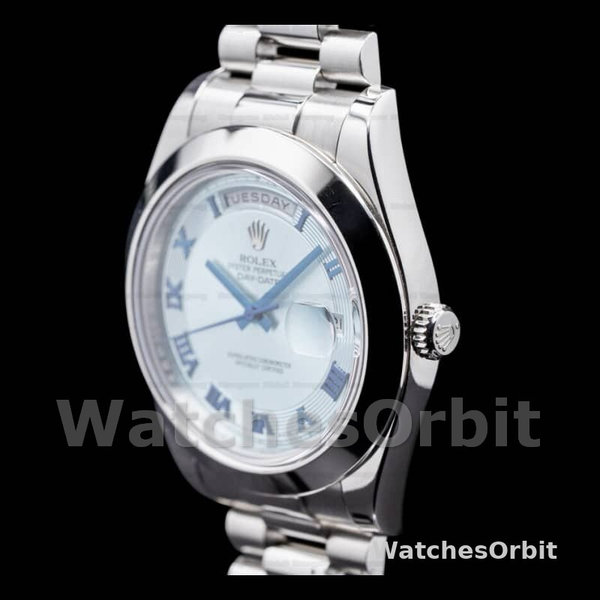 Replica Heren Rolex Day-Date-218206, 41mm, platina, concentrische cirkel ijsblauwe wijzerplaat, ijsblauw voor heren