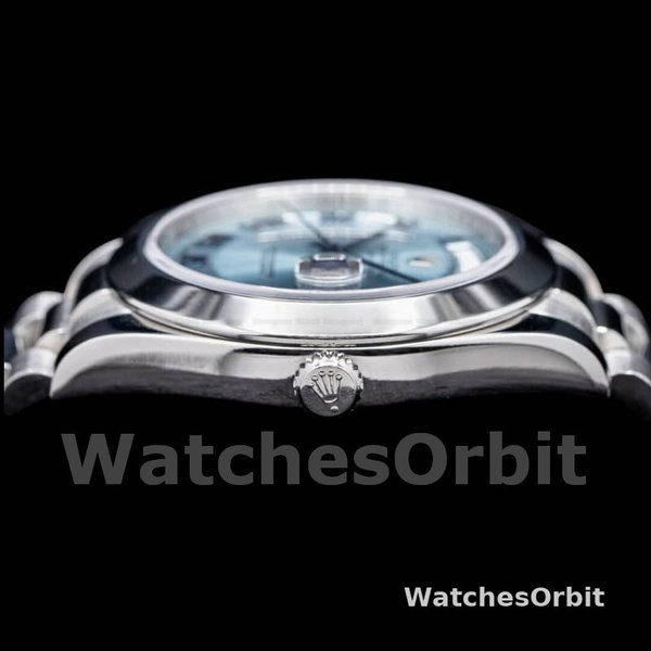 Replica Heren Rolex Day-Date-218206, 41mm, platina, concentrische cirkel ijsblauwe wijzerplaat, ijsblauw voor heren