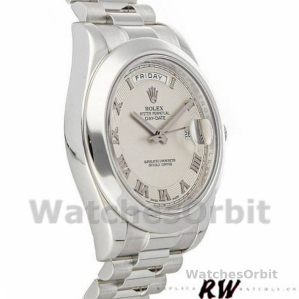 Replica Heren Rolex Day-Date-218206, 41mm, Platina, Concentrische Cirkel Ivoor Romeinse Cijfer Wijzerplaat