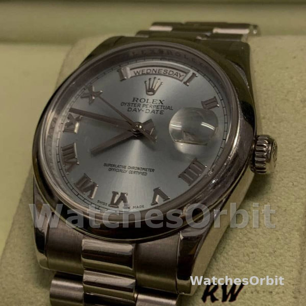 Replica Heren Rolex Day-Date-218206, 41mm, Platina, Concentrisch Rhodium Grijze Romeinse Cijfer Wijzerplaat