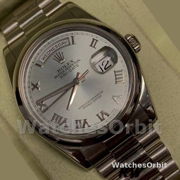 Replica Heren Rolex Day-Date-218206, 41mm, Platina, Concentrisch Rhodium Grijze Romeinse Cijfer Wijzerplaat