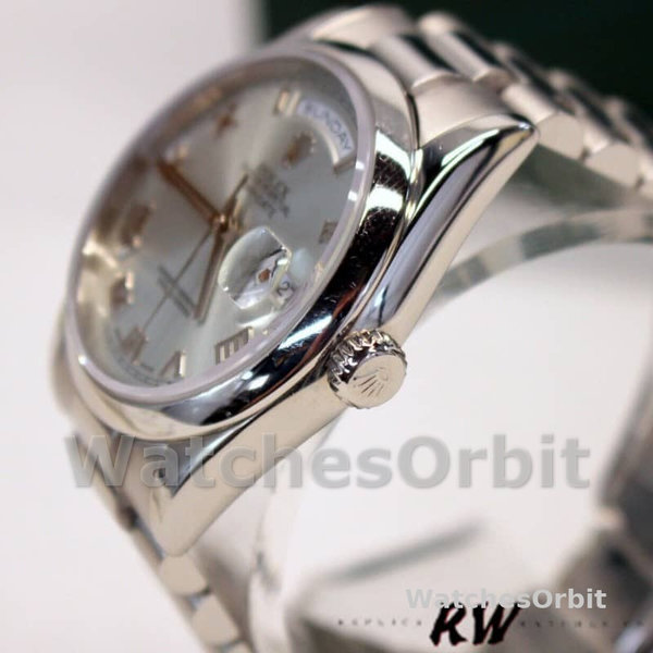 Replica Heren Rolex Day-Date-218206, 41mm, Platina, Concentrisch Rhodium Grijze Romeinse Cijfer Wijzerplaat