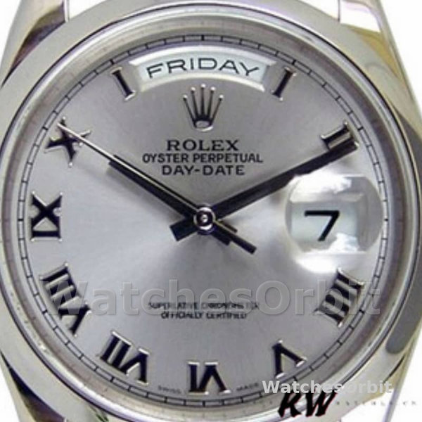 Replica Heren Rolex Day-Date-218206, 41mm, Platina, Concentrisch Rhodium Grijze Romeinse Cijfer Wijzerplaat