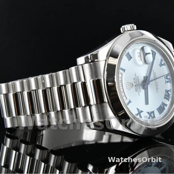Replica Heren Rolex Day-Date-218206, 41mm, Ijsblauwe wijzerplaat, Platina