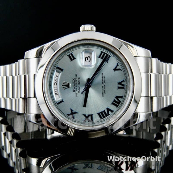 Replica Heren Rolex Day-Date-218206, 41mm, Ijsblauwe wijzerplaat, Platina
