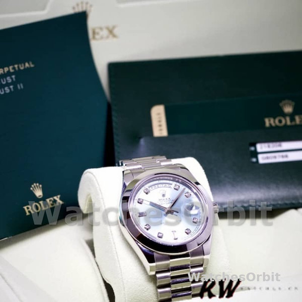 Replica Heren Rolex Day-Date-218206, 41mm, Platina, Ijsblauwe Diamanten Wijzerplaat