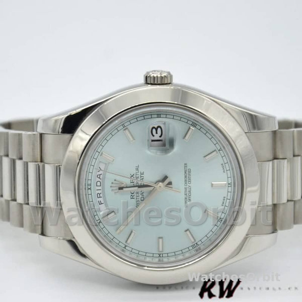 Replica Heren Rolex Day-Date-218206, 41mm, ijsblauwe index wijzerplaat, platina
