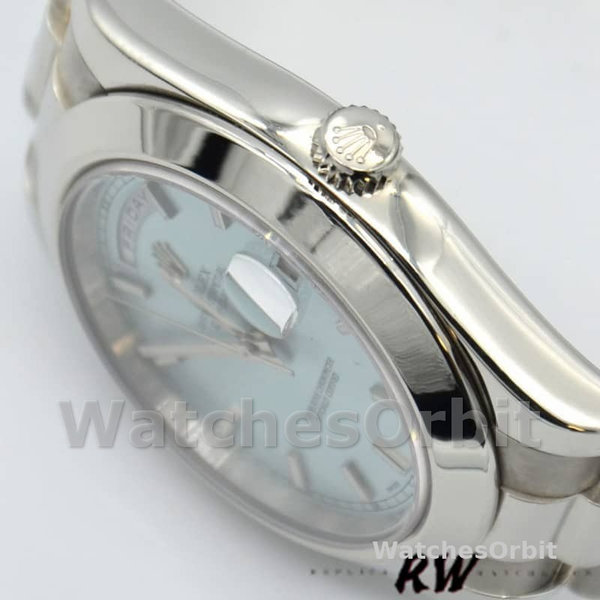 Replica Heren Rolex Day-Date-218206, 41mm, ijsblauwe index wijzerplaat, platina