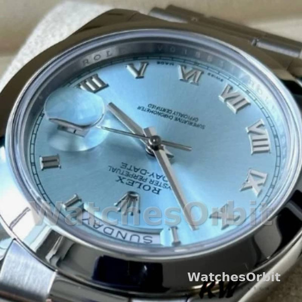 Replica Heren Rolex Day-Date-218206, 41mm, ijsblauwe Romeinse cijfer wijzerplaat, platina