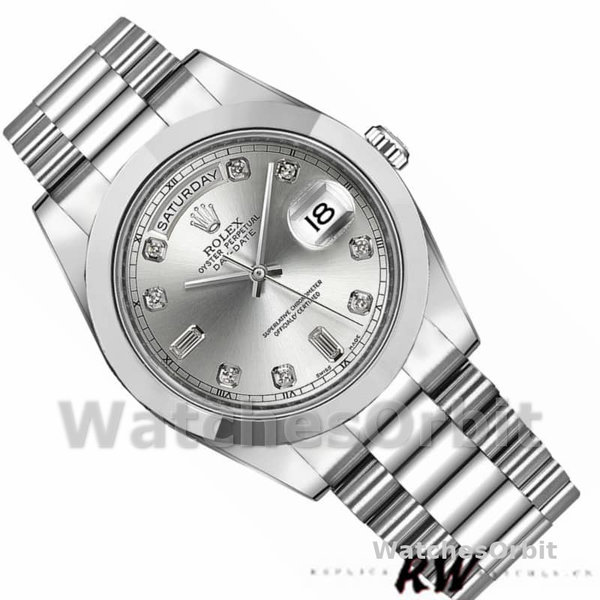 Replica Heren Rolex Day-Date-218206, 41mm, Platina, Zilveren Diamanten Wijzerplaat
