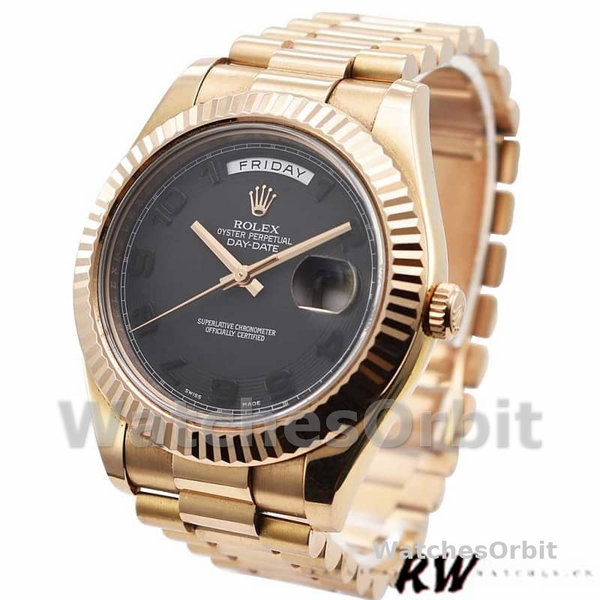 Replica Heren Rolex Day-Date-218235, 41mm, Rose Goud, Zwarte Concentrische Arabische Wijzerplaat