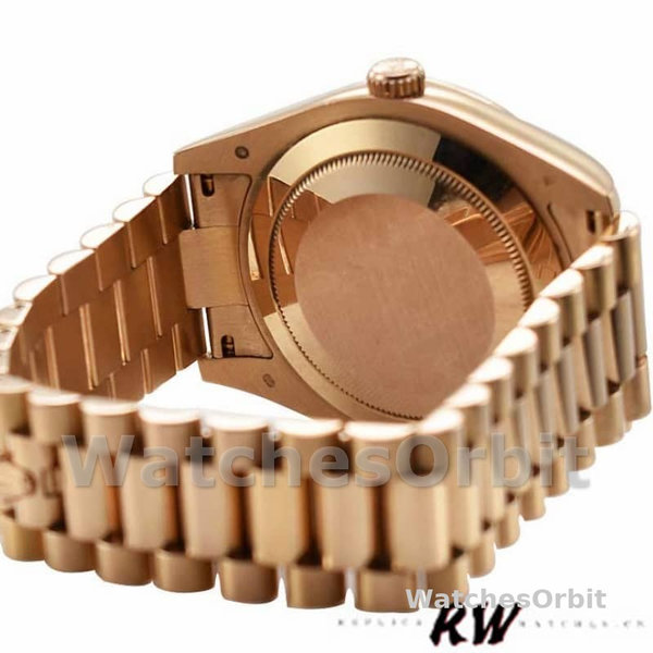 Replica Heren Rolex Day-Date-218235, 41mm, Rose Goud, Zwarte Concentrische Arabische Wijzerplaat