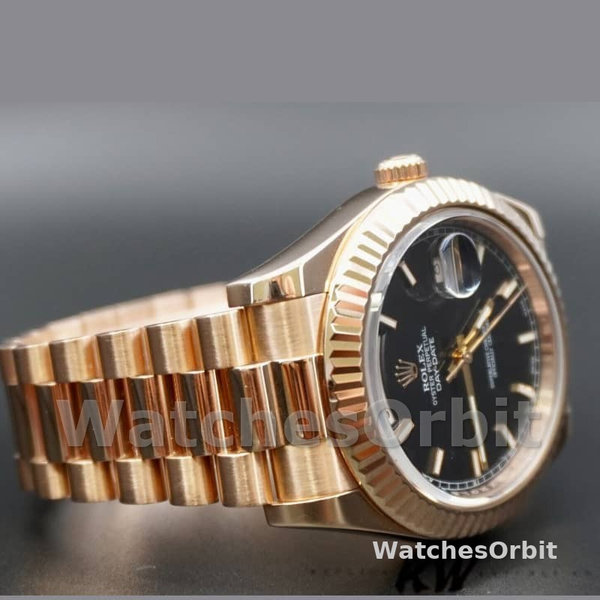 Replica Heren Rolex Day-Date-218235, 41 mm, roségoud, zwarte index wijzerplaat