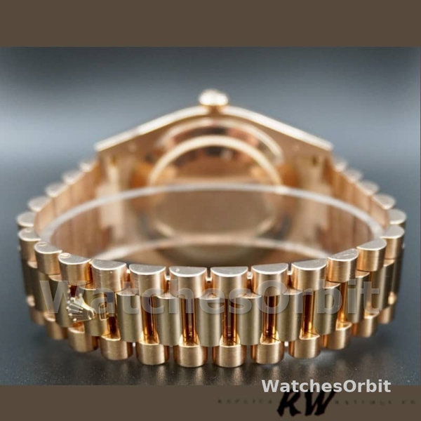 Replica Heren Rolex Day-Date-218235, 41 mm, roségoud, zwarte index wijzerplaat