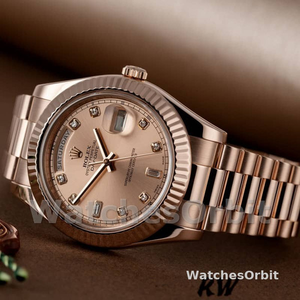 Replica Heren Rolex Day-Date-218235, 41mm, Roségoud, Wijzerplaat met Champagne Diamanten