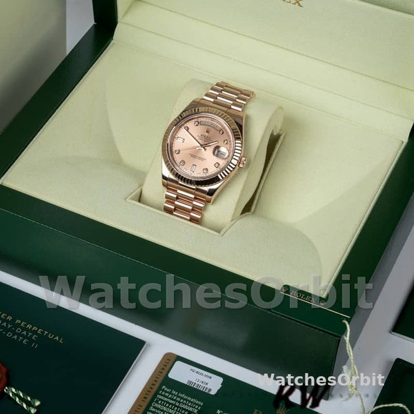 Replica Heren Rolex Day-Date-218235, 41mm, Roségoud, Wijzerplaat met Champagne Diamanten
