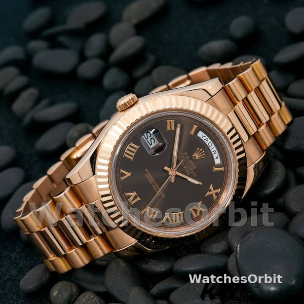 Replica Heren Rolex Day-Date-218235, 41mm, Chocoladebruine wijzerplaat, Roségoud