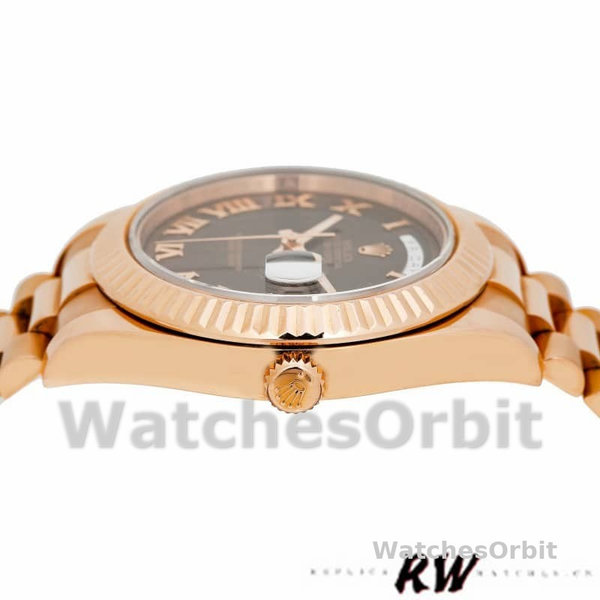 Replica Heren Rolex Day-Date-218235, 41mm, Chocoladebruine wijzerplaat, Roségoud