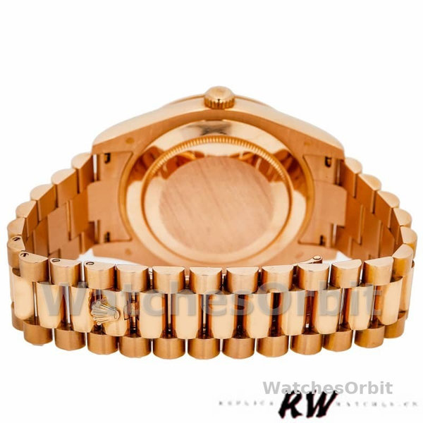 Replica Heren Rolex Day-Date-218235, 41mm, Chocoladebruine wijzerplaat, Roségoud