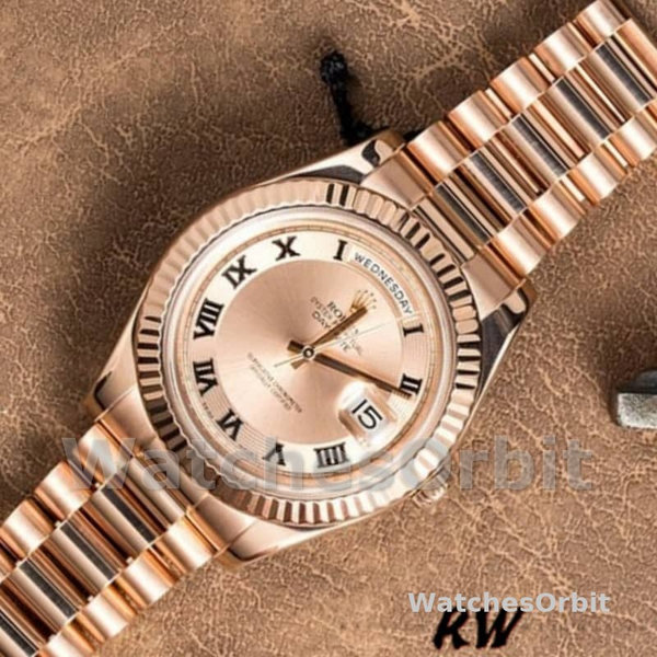 Replica Heren Rolex Day-Date-218235, 41mm, Rose Goud, Concentrische Cirkel Champagne Wijzerplaat, Heren Champagne