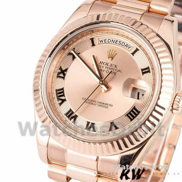 Replica Heren Rolex Day-Date-218235, 41mm, Rose Goud, Concentrische Cirkel Champagne Wijzerplaat, Heren Champagne