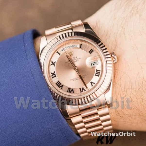 Replica Heren Rolex Day-Date-218235, 41mm, Rose Goud, Concentrische Cirkel Champagne Wijzerplaat, Heren Champagne