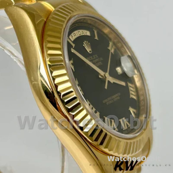 Replica Heren Rolex Day-Date-218238, 41mm, Geelgoud, Wijzerplaat met zwart Romeinse cijfers