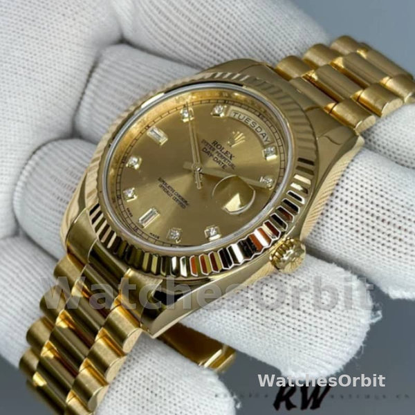Replica Heren Rolex Day-Date-218238, 41mm, Geelgoud, Champagne Wijzerplaat