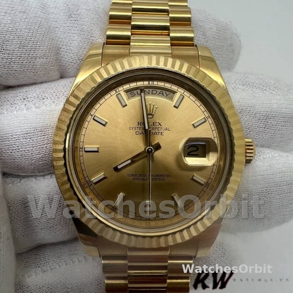 Replica Heren Rolex Day-Date-218238, 41mm, Geelgoud, Champagne Index Wijzerplaat