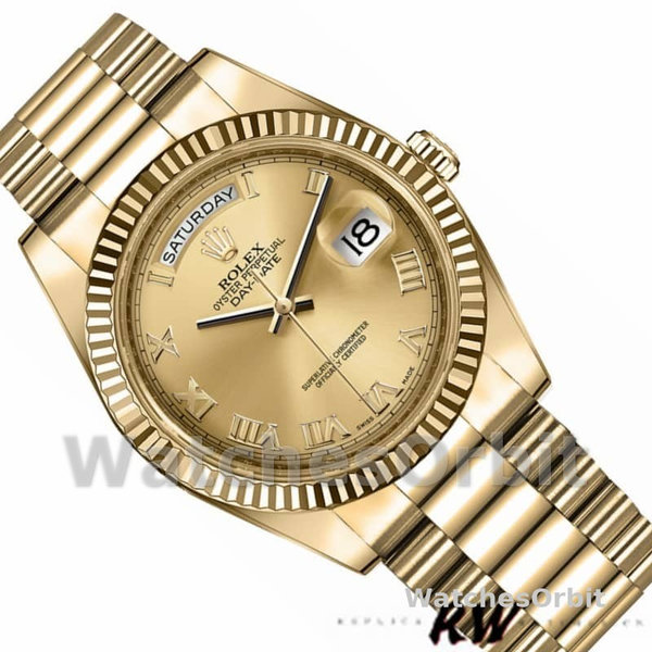 Replica Heren Rolex Day-Date-218238, 41mm, Geelgoud, Champagne Romeinse Cijfer Wijzerplaat