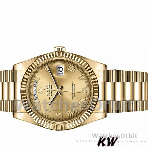Replica Heren Rolex Day-Date-218238, 41mm, Geelgoud, Champagne Romeinse Cijfer Wijzerplaat