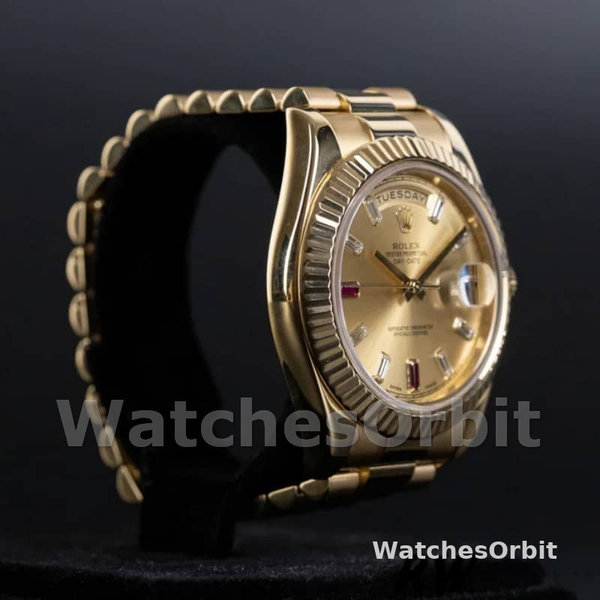 Replica Heren Rolex Day-Date-218238, 41mm, Geel Goud, Champagne Robijn Wijzerplaat, Heren Champagne