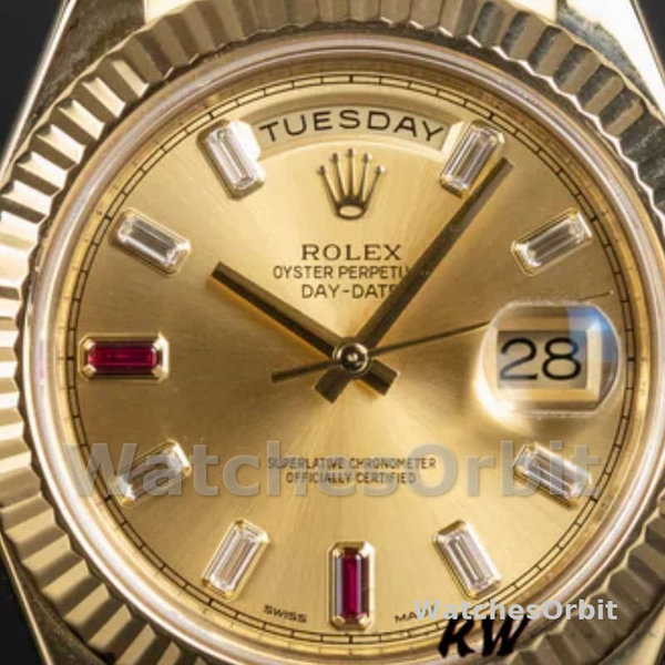 Replica Heren Rolex Day-Date-218238, 41mm, Geel Goud, Champagne Robijn Wijzerplaat, Heren Champagne