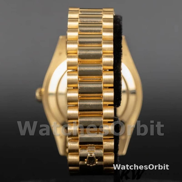 Replica Heren Rolex Day-Date-218238, 41mm, Geelgoud, Concentrische Cirkel Zwarte Wijzerplaat, Heren Zwart