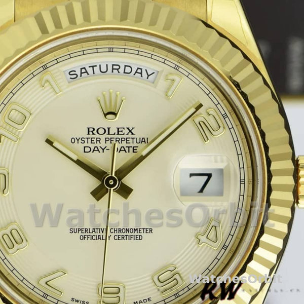 Replica Heren Rolex Day-Date-218238, 41mm, Ivory Wijzerplaat, Geel Goud