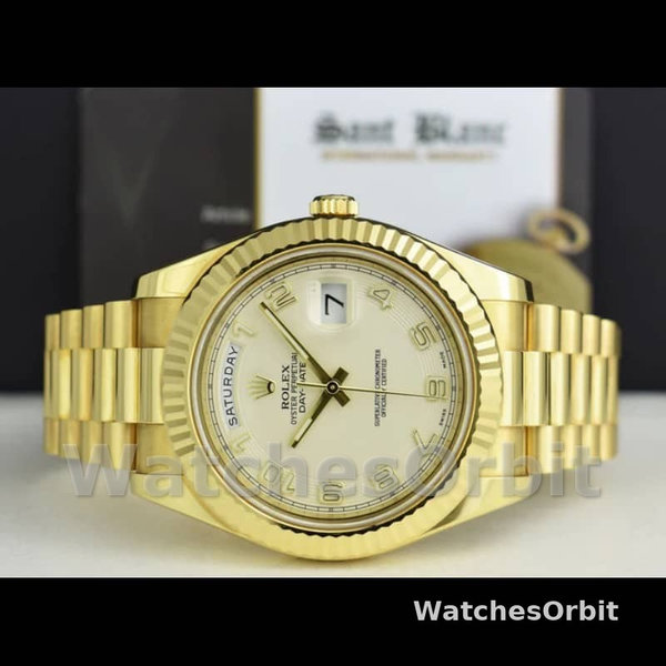 Replica Heren Rolex Day-Date-218238, 41mm, Ivory Wijzerplaat, Geel Goud