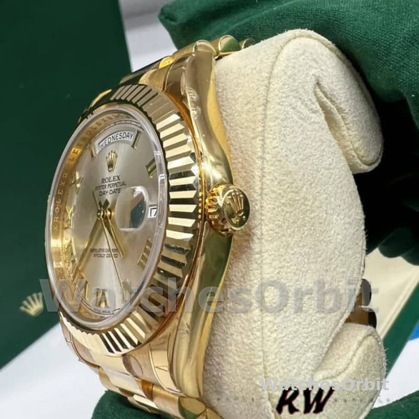 Replica Heren Rolex Day-Date-218238, 41mm, Geelgoud, Zilveren Romeinse Cijfer Wijzerplaat
